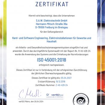 Zertifikat_S.A.W. Elektrotechnik GmbH_45001_deutsch